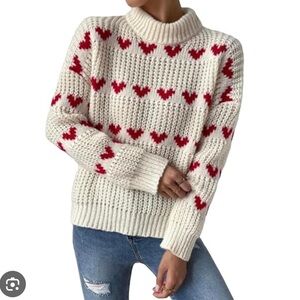Mock Neck Heart Sweater - Warm and Cozy